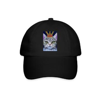 Katze mit Krone - Baseballkappe - Schwarz/Schwarz - Vorne