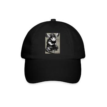 Chinchilla im Ninja-Kostüm - Baseballkappe - Schwarz/Schwarz - Vorne