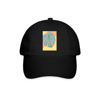 Monstera Pflanze Zusammenfassung - Baseballkappe - Schwarz/Schwarz - Vorne