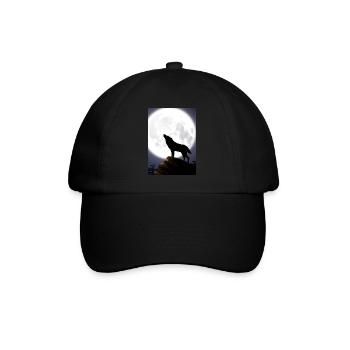 Wolf bei Nacht - Baseballkappe - Schwarz/Schwarz - Vorne