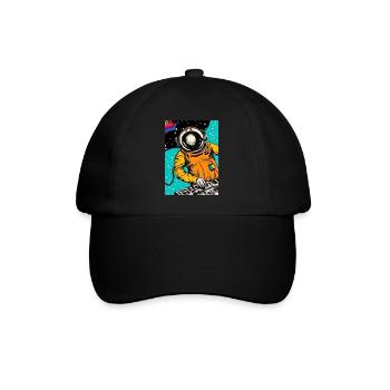 Astronaut DJ im Weltraum - Baseballkappe - Schwarz/Schwarz - Vorne