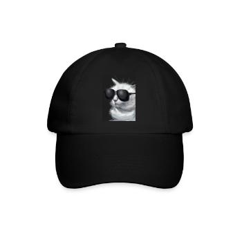 Katze mit Sonnenbrille - Baseballkappe - Schwarz/Schwarz - Vorne