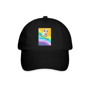 Surfender Regenbogen-Koala - Baseballkappe - Schwarz/Schwarz - Vorne