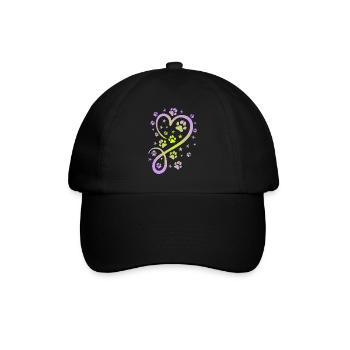 Herz mit Pfötchen und Sternen - Baseballkappe - Schwarz/Schwarz - Vorne