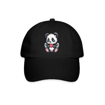 Panda mit Herz - Baseballkappe - Schwarz/Schwarz - Vorne