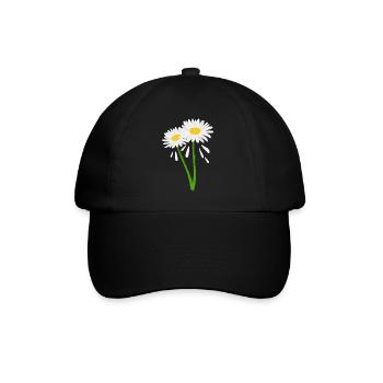 Dekorative Blüte an grünem Stiel - Baseballkappe - Schwarz/Schwarz - Vorne