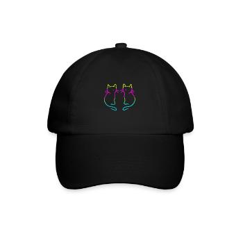 80er 90er Retro Vintage Katzen Regenbogen - Baseballkappe - Schwarz/Schwarz - Vorne