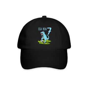 Dinosaurier Rex Fußball 7 Geburtstag Blau - Baseballkappe - Schwarz/Schwarz - Vorne