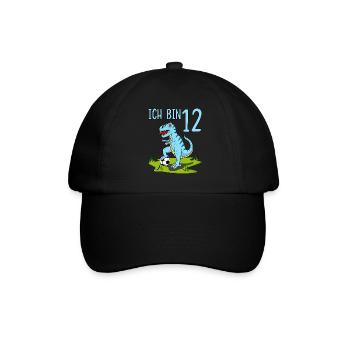 Dinosaurier Rex Fußball 12 Geburtstag Blau - Baseballkappe - Schwarz/Schwarz - Vorne