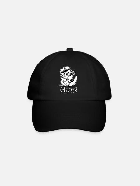 Cute Seaman Otter Holding A Postcard In A Bottle - Baseball Cap - black/black