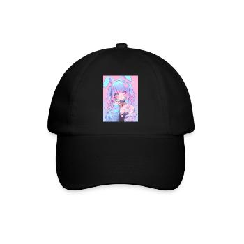 Hase Bunny Girl Anime Manga Pastel Goth Geschenk - Baseballkappe - Schwarz/Schwarz - Vorne