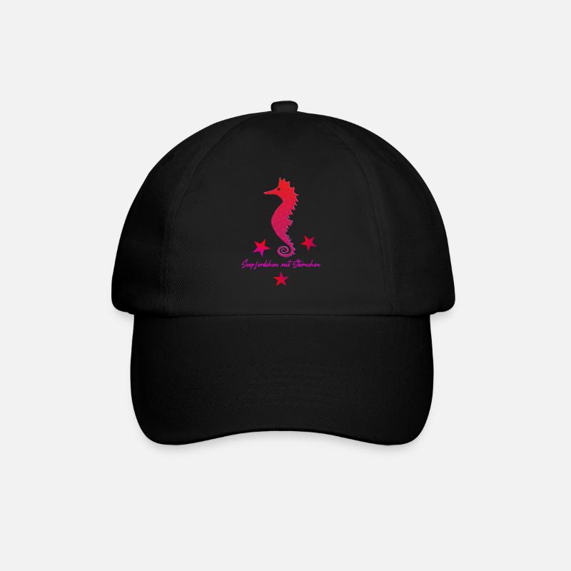 rotes Seepferd mit Sternchen - Baseballkappe - Schwarz/Schwarz