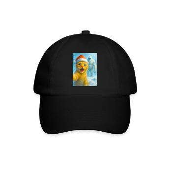  cat, Santa hat, Yeti, Christmas, snow, meme,selfi - Baseballkappe - Schwarz/Schwarz - Vorne