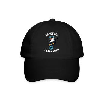 Cooler Pinguin auf Einrad mit Spruch - Baseballkappe - Schwarz/Schwarz - Vorne
