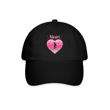 Herz Liebe Hobby Skifahren 9. Geburtstag - Baseballkappe - Schwarz/Schwarz - Vorne