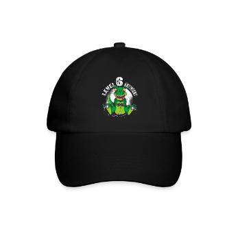 Level 6 Jahre alt, 6. Geburtstag Gamer Dino T-Rex - Baseballkappe - Schwarz/Schwarz - Vorne