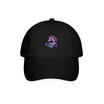 Einhorn Muskeln Bodybuilding - Baseballkappe - Schwarz/Schwarz - Vorne