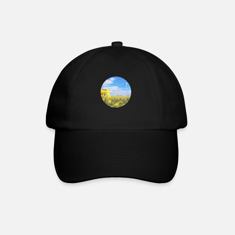 Champ de colza avec moulin à vent - Casquette classique - noir/noir
