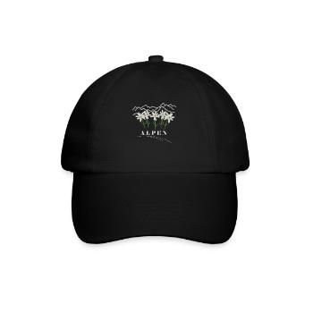 Alpen, Edelweiss, Berge - Baseballkappe - Schwarz/Schwarz - Vorne