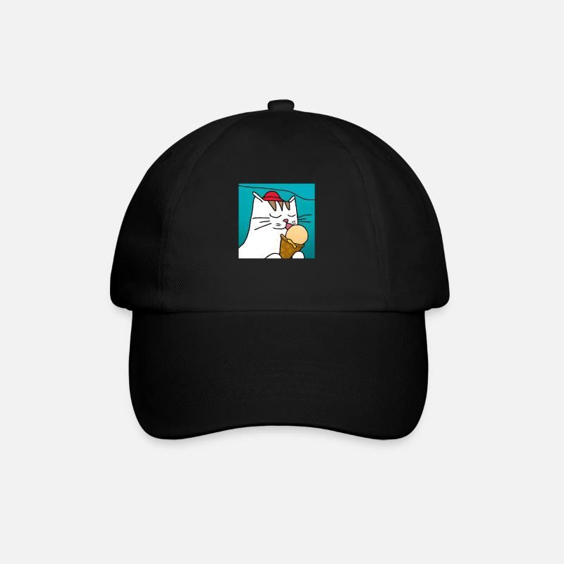 Katze mit Eis mit blauem Hintergrund - Baseballkappe - Schwarz/Schwarz