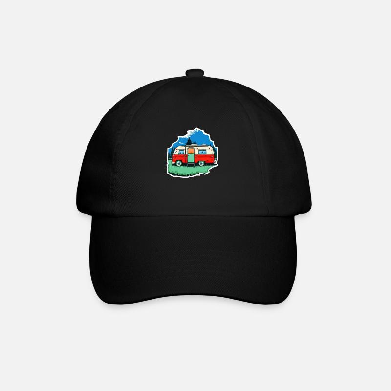 vintage camper car - Baseballkappe - Schwarz/Schwarz