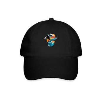 Sonnenuntergang am Meer - Sonne, Meer und Palme - Baseballkappe - Schwarz/Schwarz - Vorne