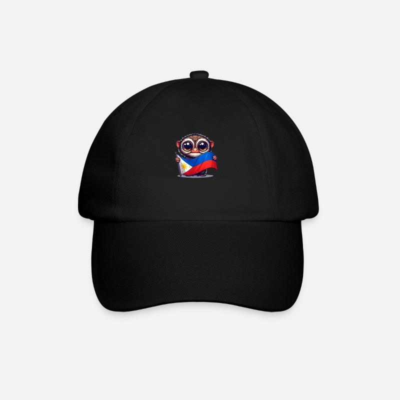 Tarsier mit philippinischer Flagge - Baseballkappe - Schwarz/Schwarz