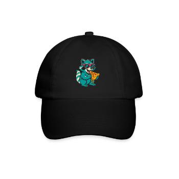 Waschbär mit Sonnenbrille isst Pizza - Baseballkappe - Schwarz/Schwarz - Vorne