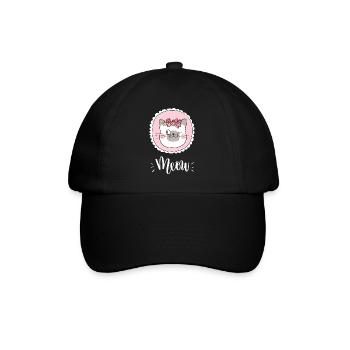 Niedliche Kawaii lustige Katze mit Blumen, die Miauen sagen - Baseballkappe - Schwarz/Schwarz - Vorne