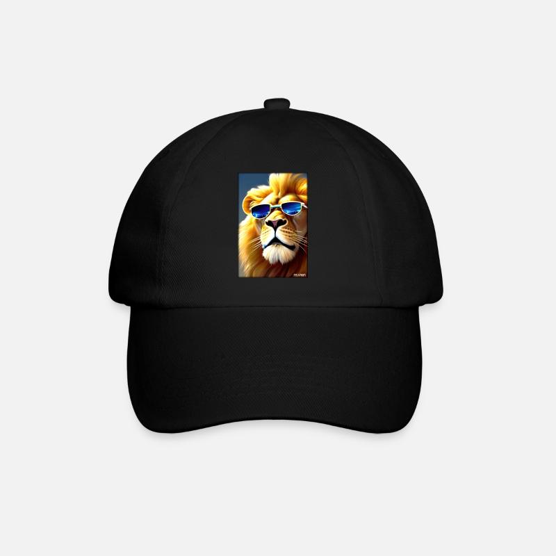 Löwe Sonnenbrille Raubkatze Wildtier Löwenkopf - Baseballkappe - Schwarz/Schwarz