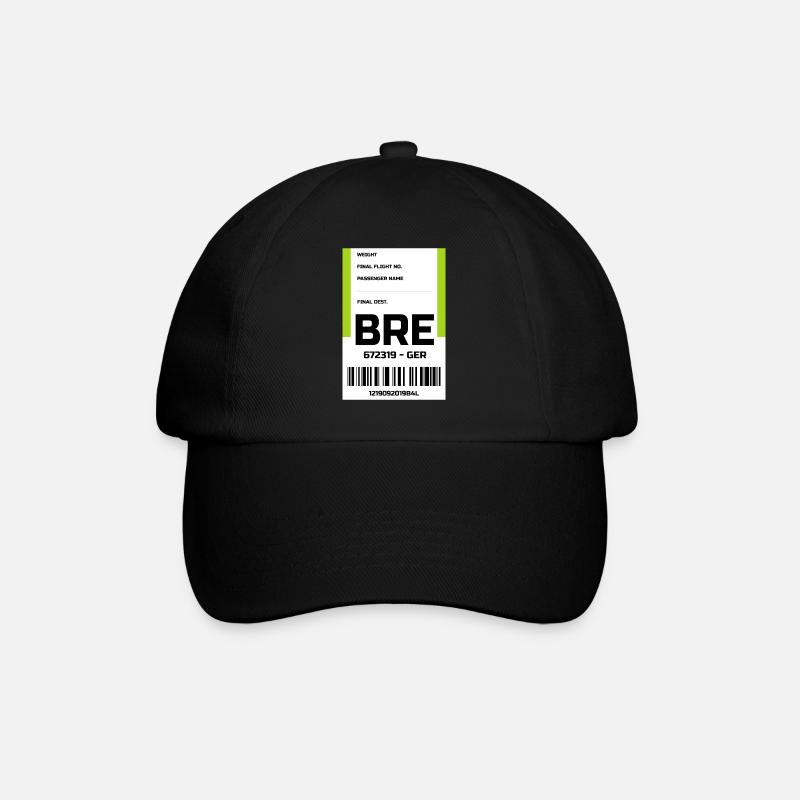 Flughafen Reise Etikett Aufkleber Bremen BRE - Baseballkappe - Schwarz/Schwarz