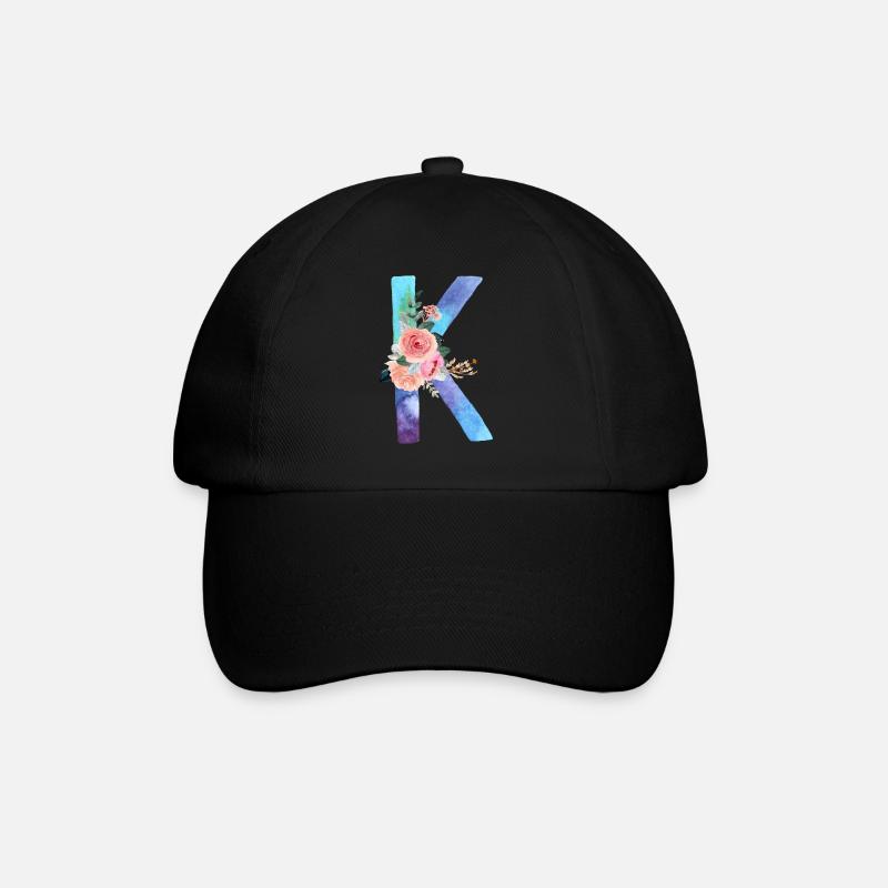 Buchstabe K Aquarell - Baseballkappe - Schwarz/Schwarz