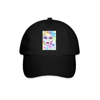 Farbenfrohe Fantasieporträtdesign - Baseballkappe - Schwarz/Schwarz - Vorne