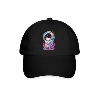 Magische Pastell Goth Katze bei Nacht mit Rosen - Baseballkappe - Schwarz/Schwarz - Vorne
