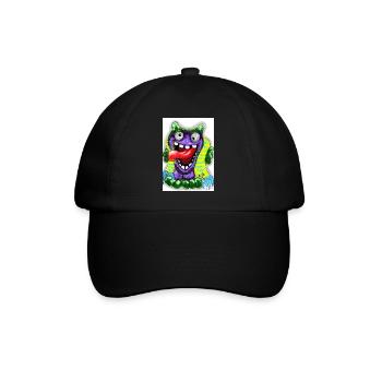 Bunter Cartoon Monster mit Riesenzunge - Baseballkappe - Schwarz/Schwarz - Vorne