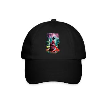 Geisha,Watercolor,Landscape,Painting,Anime,Sakura - Baseball Cap - black/black - Front