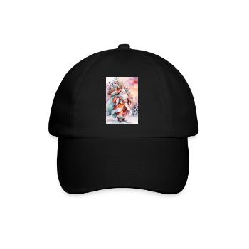 Christmas Watercolor: Santa and Packages - Baseball Cap - black/black - Front