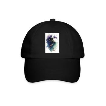 Aquarell-Koi und Kirschpagode - Baseballkappe - Schwarz/Schwarz - Vorne