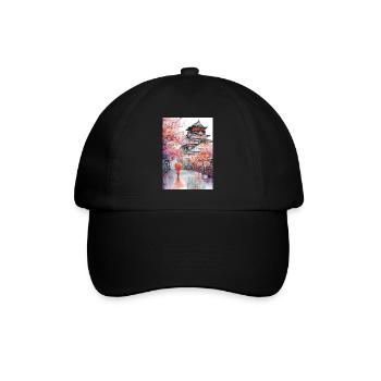 Pagode japonaise et cerisiers en fleurs - Casquette classique - noir/noir - Devant