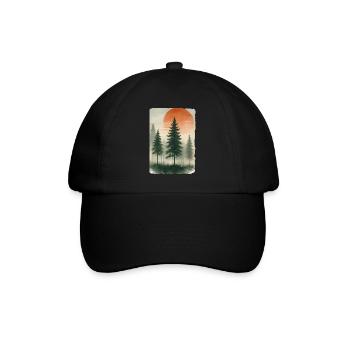 Vintage Forest Sunset Watercolor - Baseball Cap - black/black - Front