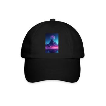 Retro Bergmelodie: Eine Synthwave Ode an der See - Baseballkappe - Schwarz/Schwarz - Vorne