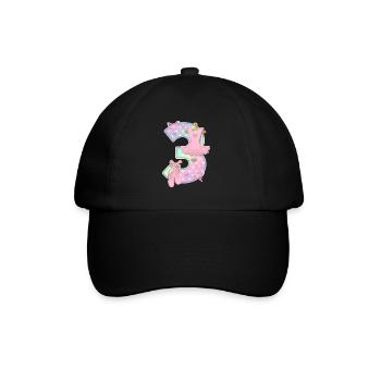 Ballerina 3. Geburtstagsparty Nummer 3 - 3 Jahre - Baseballkappe - Schwarz/Schwarz - Vorne
