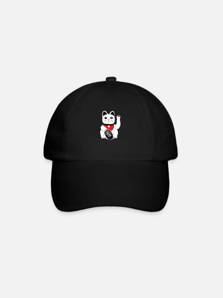 Winkekatze - Baseballkappe - Schwarz/Schwarz
