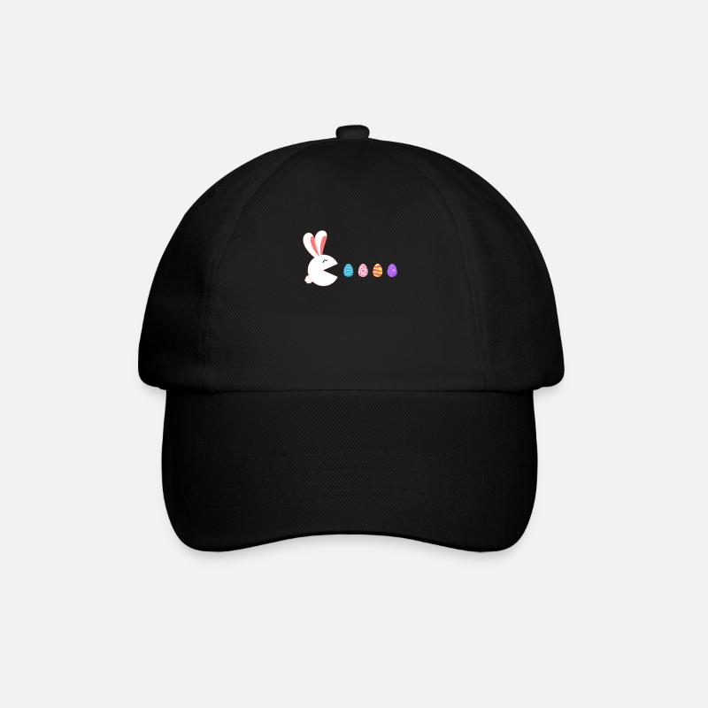 Joyeux lapin de Pâques gamer mangeant des œufs de Pâques - Casquette classique - noir/noir