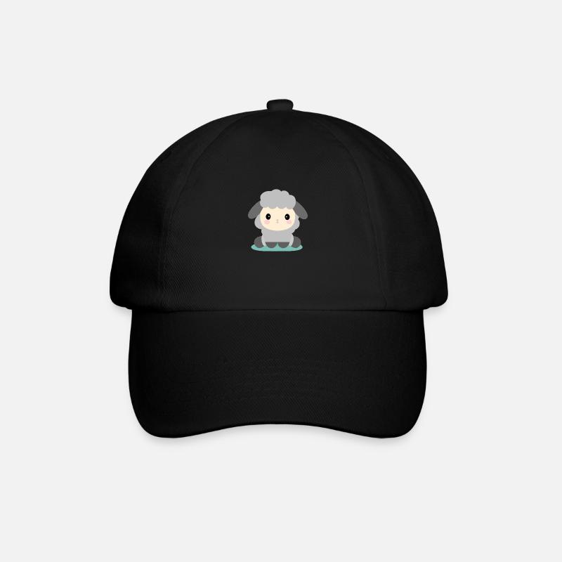 Seated kawaii sheep - Baseball Cap - black/black