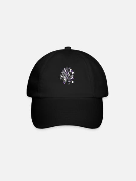 Totenkopf mit weißem und lila indischem Kopfschmuck - Baseballkappe - Schwarz/Schwarz