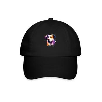 Australian Shepherd Hund Aquarell | Cooles Motiv - Baseballkappe - Schwarz/Schwarz - Vorne