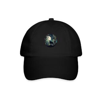 Katze im Wald mit Vollmond, Bäumen - Baseballkappe - Schwarz/Schwarz - Vorne