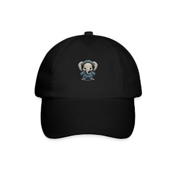Babyelefant mit Hoodie - Baseballkappe - Schwarz/Schwarz - Vorne