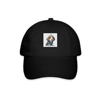 Beagle im Hoodie. - Baseballkappe - Schwarz/Schwarz - Vorne